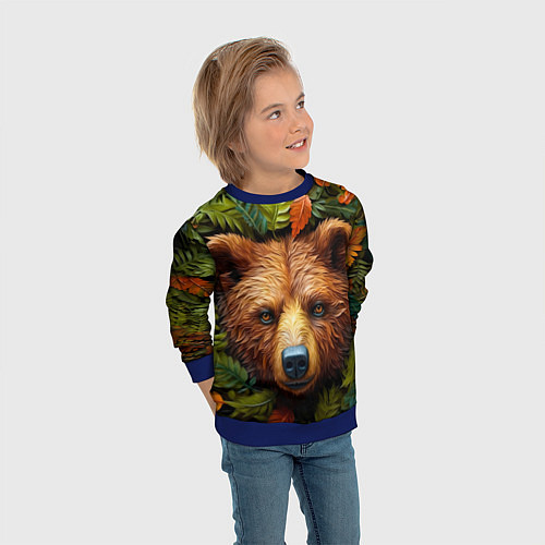 Детский свитшот Медведь в листьях / 3D-Синий – фото 3