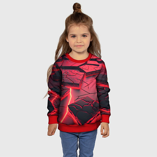 Детский свитшот Красные неоновые плиты / 3D-Красный – фото 4