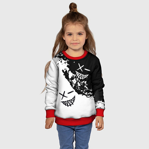 Детский свитшот Smile - black and white / 3D-Красный – фото 4