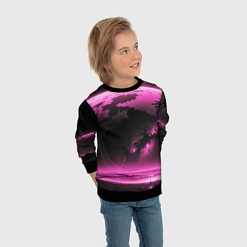 Детский свитшот Сай фай пейзаж в черно розовых тонах / 3D-Черный – фото 3