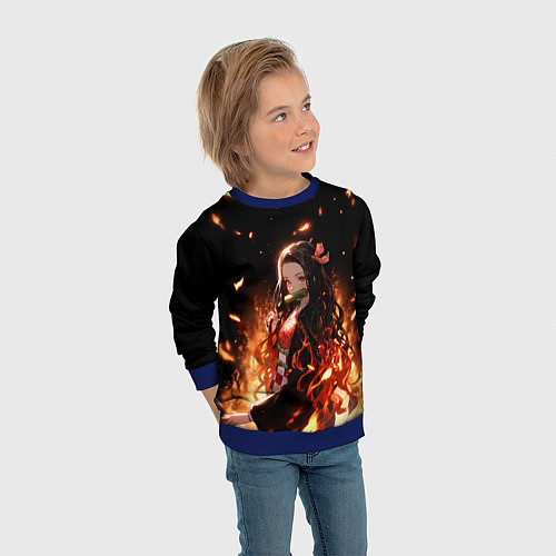 Детский свитшот Незуко и пламя - клинок / 3D-Синий – фото 3