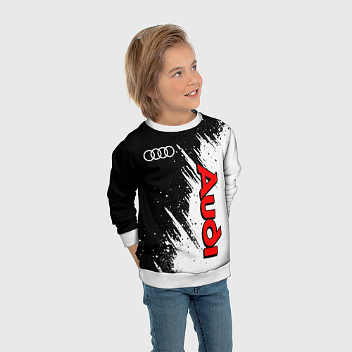Детский свитшот Ауди - белые потертости / 3D-Белый – фото 3