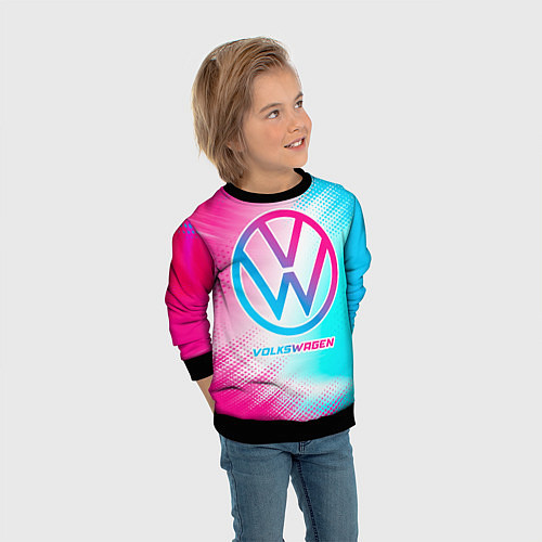 Детский свитшот Volkswagen neon gradient style / 3D-Черный – фото 3