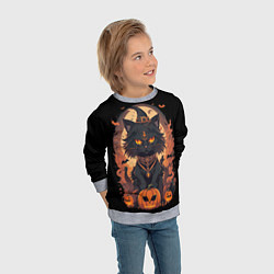 Свитшот детский Черный кот в хеллоуине, цвет: 3D-меланж — фото 2
