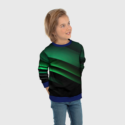 Детский свитшот Черно зеленые полосы / 3D-Синий – фото 3
