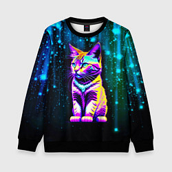 Свитшот детский Космический котёнок - звездопад, цвет: 3D-черный
