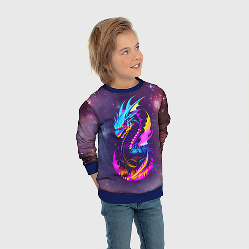 Детский свитшот Space dragon - neon glow - neural network / 3D-Синий – фото 3
