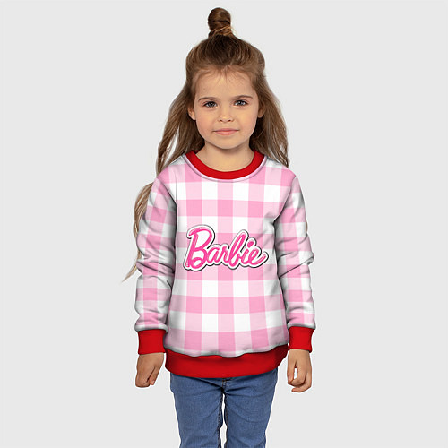 Детский свитшот Барби лого розовая клетка / 3D-Красный – фото 4
