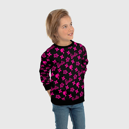 Детский свитшот Барби паттерн черно-розовый / 3D-Черный – фото 3
