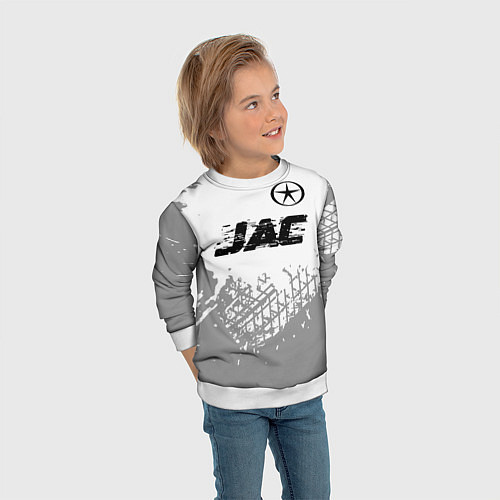 Детский свитшот JAC speed на светлом фоне со следами шин: символ с / 3D-Белый – фото 3