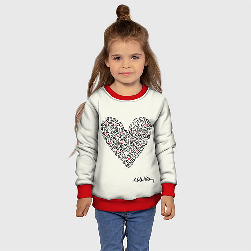 Детский свитшот Сердце - Кейт Харинг / 3D-Красный – фото 4