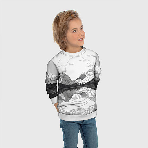 Детский свитшот Минималистичный пейзаж чб / 3D-Белый – фото 3