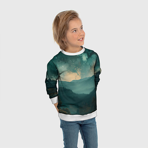 Детский свитшот Космическая ночь в горах / 3D-Белый – фото 3
