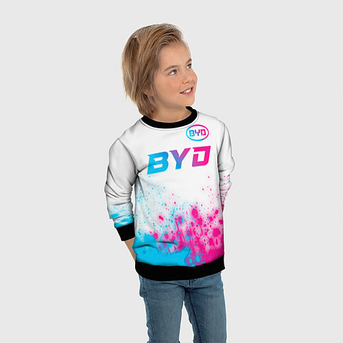 Детский свитшот BYD neon gradient style: символ сверху / 3D-Черный – фото 3