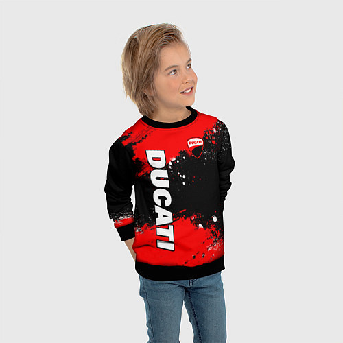 Детский свитшот Ducati - красная униформа с красками / 3D-Черный – фото 3