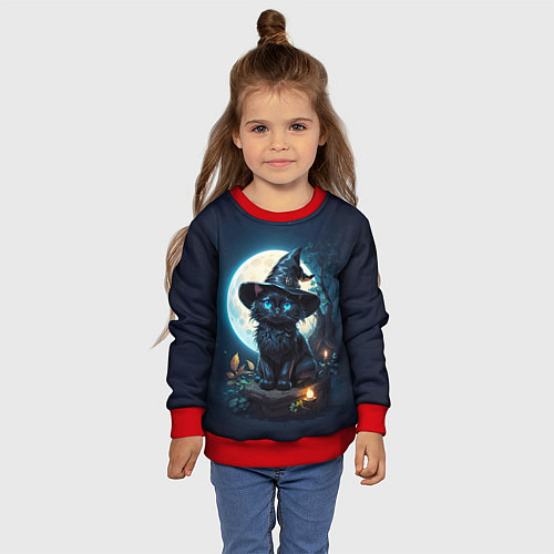 Детский свитшот Кот ведьмы - Хэллоуин / 3D-Красный – фото 4