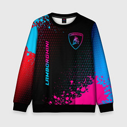 Свитшот детский Lamborghini - neon gradient: надпись, символ, цвет: 3D-черный