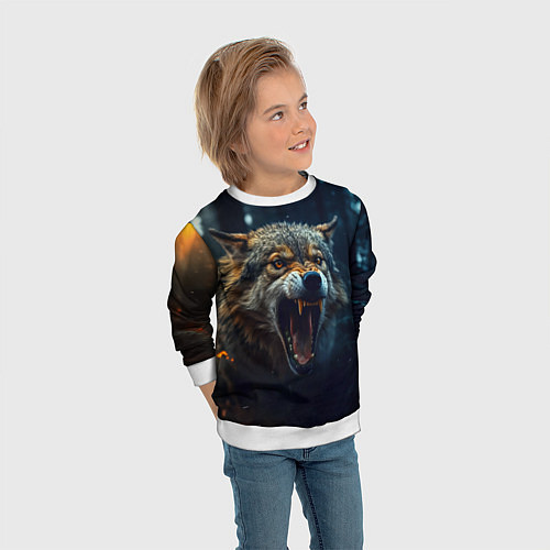 Детский свитшот Волк рассвет / 3D-Белый – фото 3