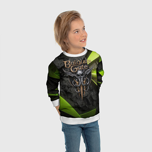 Детский свитшот Baldurs Gate 3 logo green abstract / 3D-Белый – фото 3
