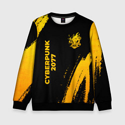 Свитшот детский Cyberpunk 2077 - gold gradient: надпись, символ, цвет: 3D-черный