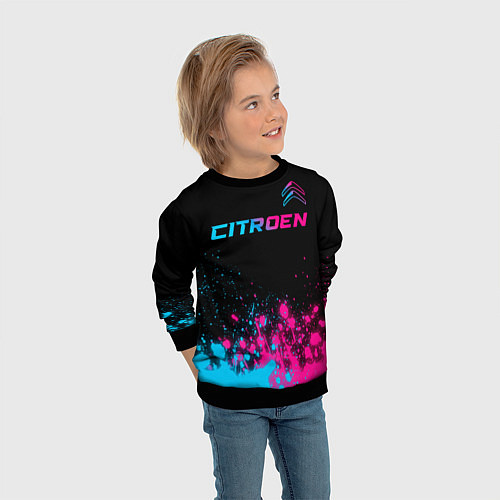 Детский свитшот Citroen - neon gradient: символ сверху / 3D-Черный – фото 3