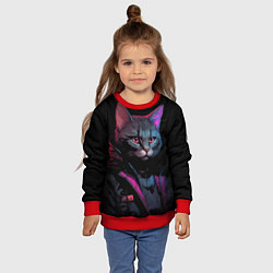 Свитшот детский Кот в стиле киберпанк, цвет: 3D-красный — фото 2