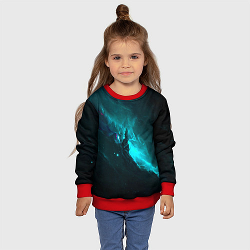 Детский свитшот Голубое свечение в космосе / 3D-Красный – фото 4