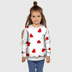 Свитшот детский Красные сердечки на белом, цвет: 3D-белый — фото 2