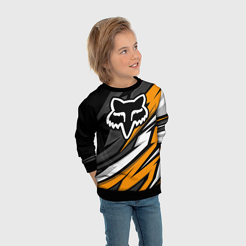 Детский свитшот Fox motocross racing - orange / 3D-Черный – фото 3