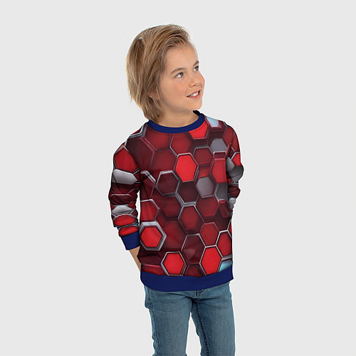 Детский свитшот Cyber hexagon red / 3D-Синий – фото 3