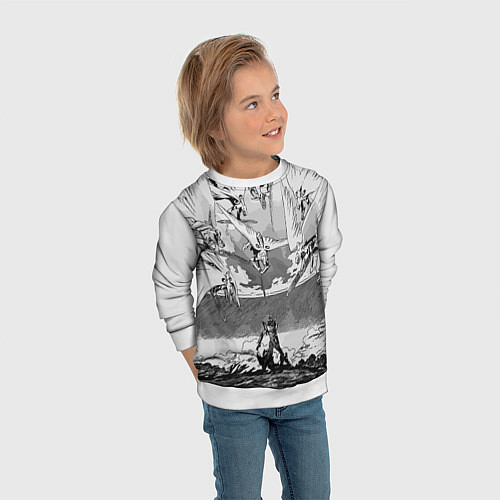 Детский свитшот Нападение ангелов - Евангелион / 3D-Белый – фото 3
