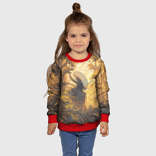 Детский свитшот Ксеноморф в утреннем лесу / 3D-Красный – фото 4