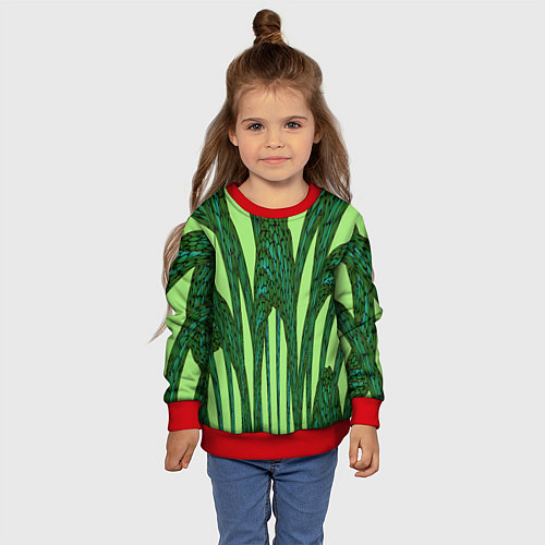Детский свитшот Зеленый растительный мотив / 3D-Красный – фото 4