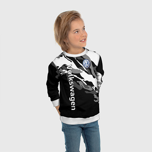 Детский свитшот Фольцваген - белый камуфляж / 3D-Белый – фото 3