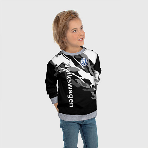Детский свитшот Фольцваген - белый камуфляж / 3D-Меланж – фото 3