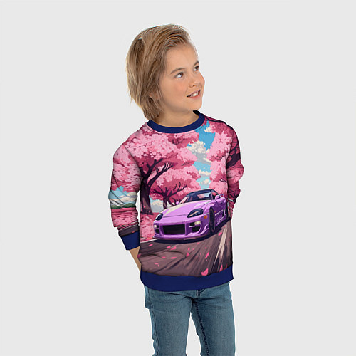 Детский свитшот Тойота супра и сакура / 3D-Синий – фото 3