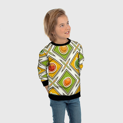 Детский свитшот Fruits and berries pattern / 3D-Черный – фото 3