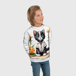 Свитшот детский Котенок на цветочной поляне, цвет: 3D-белый — фото 2