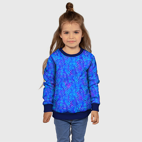 Детский свитшот Синие неоновые листья / 3D-Синий – фото 4