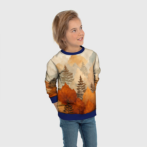 Детский свитшот Осенний лес в оранжевых тонах / 3D-Синий – фото 3
