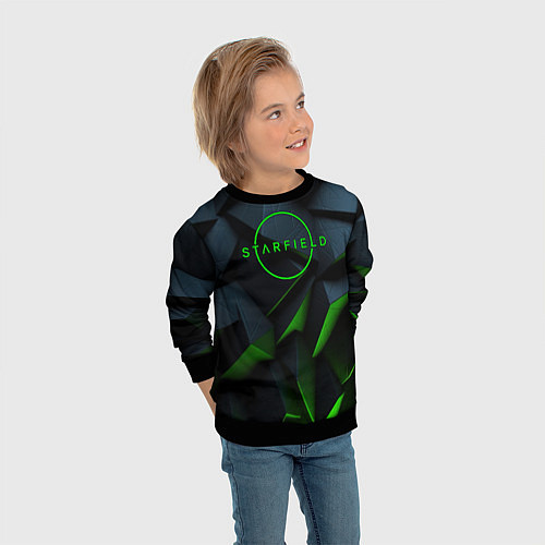 Детский свитшот Starfield black green logo / 3D-Черный – фото 3
