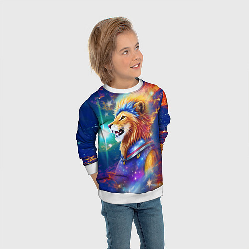 Детский свитшот Космический лев - неоновое свечение / 3D-Белый – фото 3