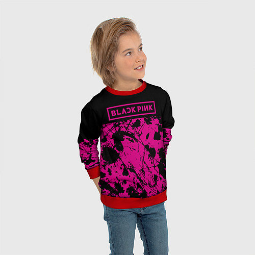 Детский свитшот Black pink - emblem - pattern - music / 3D-Красный – фото 3