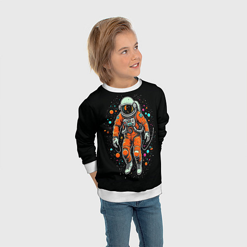 Детский свитшот Космонавт в оранжевом скафандре / 3D-Белый – фото 3