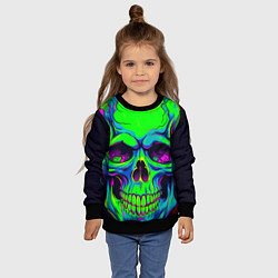 Свитшот детский Ярко кислотный череп в наушниках, цвет: 3D-черный — фото 2