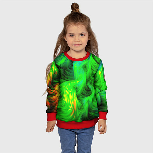 Детский свитшот Зеленый абстрактный дым / 3D-Красный – фото 4