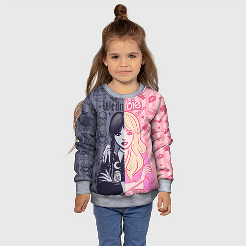 Детский свитшот Барби и Уэнсдей - мои две личности: в стиле тату / 3D-Меланж – фото 4