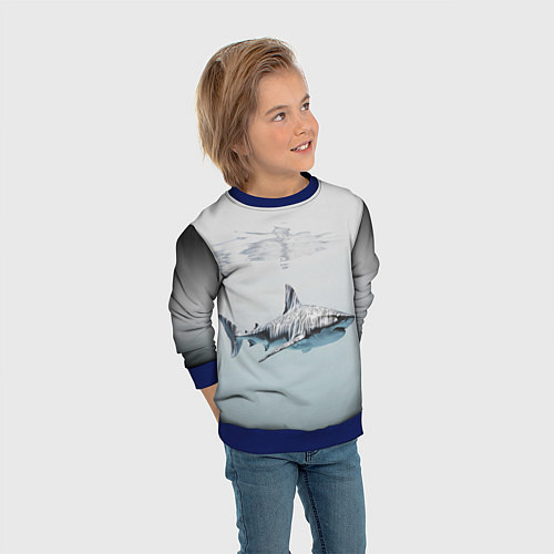 Детский свитшот Акула большая белая в толще воды / 3D-Синий – фото 3