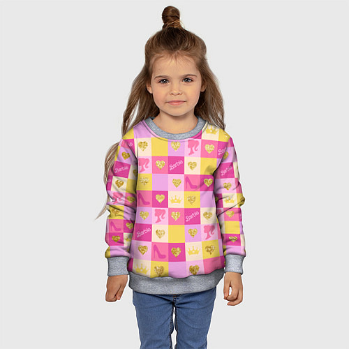 Детский свитшот Барби: желтые и розовые квадраты паттерн / 3D-Меланж – фото 4