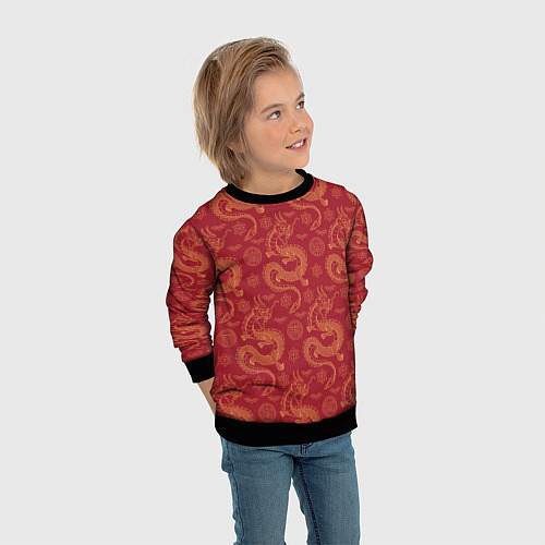 Детский свитшот Dragon red pattern / 3D-Черный – фото 3